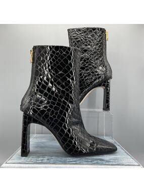 NEW Good American Women’s Croc Embossed Booties Black Size 7